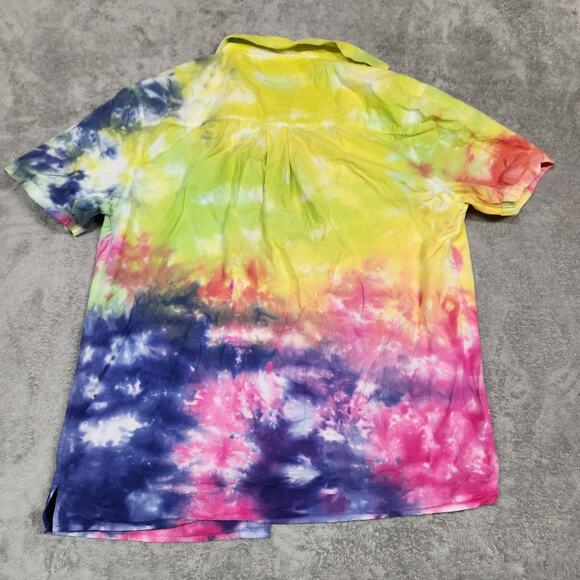 Staple Pigeon Button Shirt Mens 2XL Yellow Green Red Tie Dye Paint Splatter - Picture 2 of 6